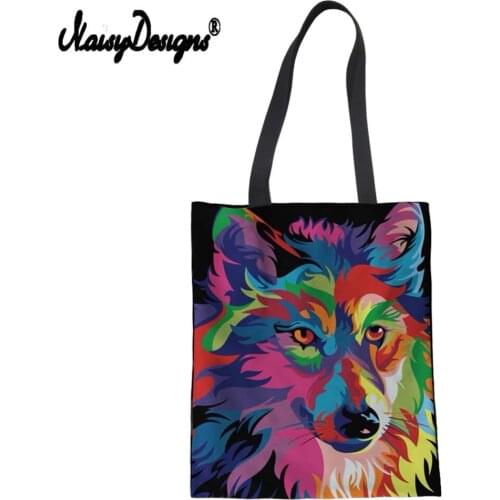 New Girls Canvas Tote Bag Denim Jeans Wolf Leopard 3D Printing Cotton Shopping Bag Fashion Storage Package Linen Grocery Sacola