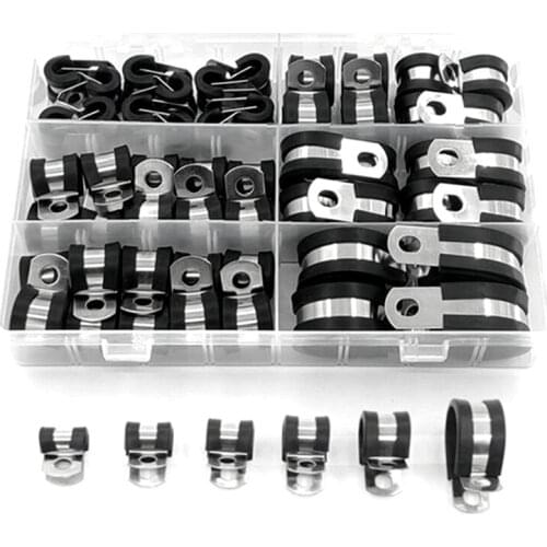 Cable Clamp,52Pcs Rubber Cushion Insulated Clamp.Stainless Steel Metal Clamp (Assortment Kit 3)