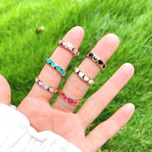 10Pcs Bohemia enamel love heart ring cute simple metal gold color rings for woman sweet jewelry
