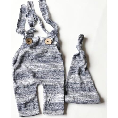 Newborn Overall Baby Pants with Suspender Straps Photo Outfit Set Boy Pants Photoshoot New Born Photography Props Romper Tie Hat