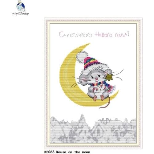 Joy Sunday Chinese Cross Stitch kits Mouse on the Moon DMC 14CT 11CT Cotton Fabric Hotel Home Decor Painting Factory Wholesale