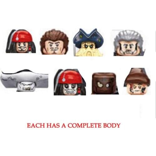 Building Blocks Pirates Caribbean Jack Sparrow Henry Scurm Officer Figures For Children Toys Head X0160