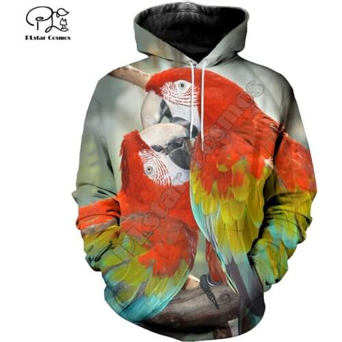 PLstar Cosmos Colorful Parrot 3D Printed Hoodies Casual Men/Women Zipper Hooded Funny Animal Unisex Brand Streetwear Apparel P37