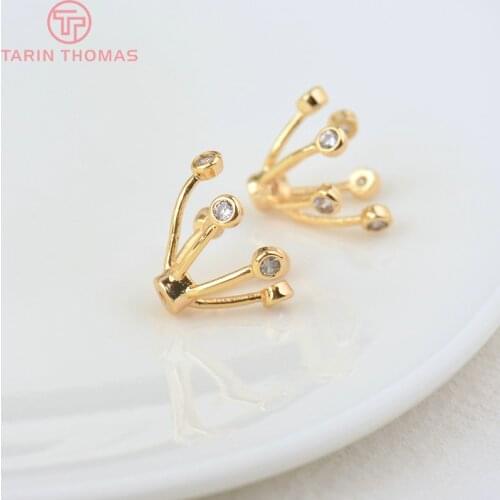 4PCS 12x13MM Hole 0.8MM 24K Gold Color Brass with Zircon Flower Bead Caps High Quality Diy Jewelry Findings Accessories