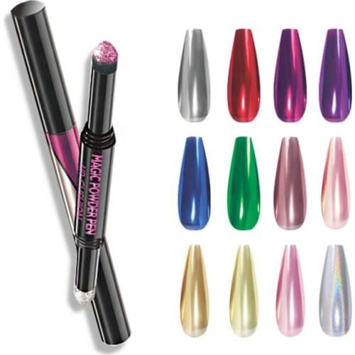 1pc Double Head Nail 12 Colors Nail Art Tools Art Magical Mirror Powder Laser Gold & Silver Pen Aurora Powder Nail Glitter Pen
