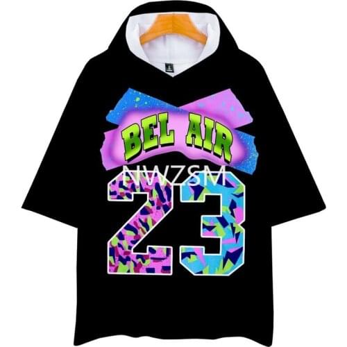 Mens 3D digital printing Buttons Homme Streetwear Tees Shirts Hip Hop Bel Air 23 Short sleeved T-shirt with cap