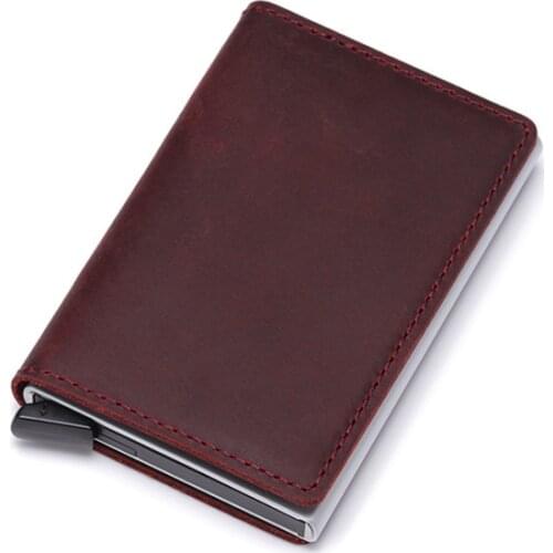 New RFID Blocking Genuine leather Credit Card Holder Crazy Horse Leather Aluminium ID Card Case Wallet Travel Purse