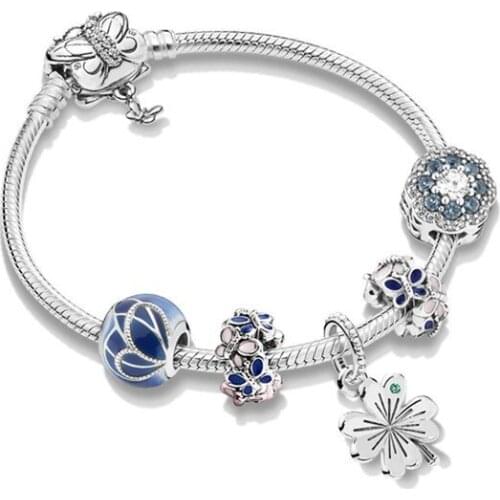 New Style Spring Hot Sales Blue Butterfly Series DIY Bead S925 Sterling silver Pan Bracelets