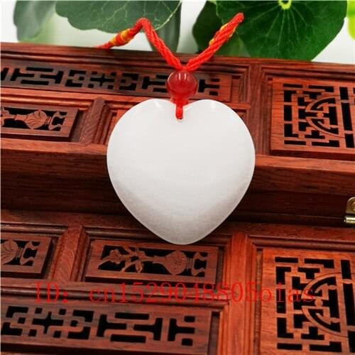 Natural White Chinese Jade Heart Pendant Necklace Charm Jewelry Double-sided Carved Amulet Fashion Accessories Gifts for Women
