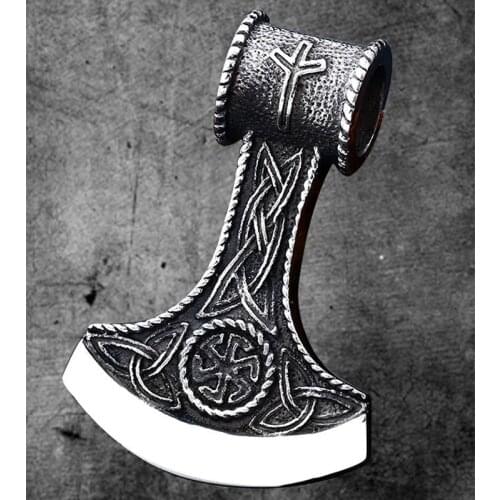 316L Stainless Steel Odin-Thors-Axe Head Pendant Viking-Candinavian Norse Pendants Man Punk Rock Vintage Jewelry