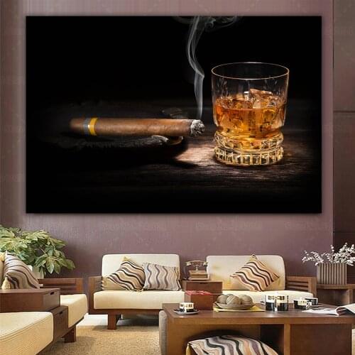 Nordic Style Whiskey Pairings for Cigars Print Poster Black Wall Art Canvas Paitning Home Decor for Living Room