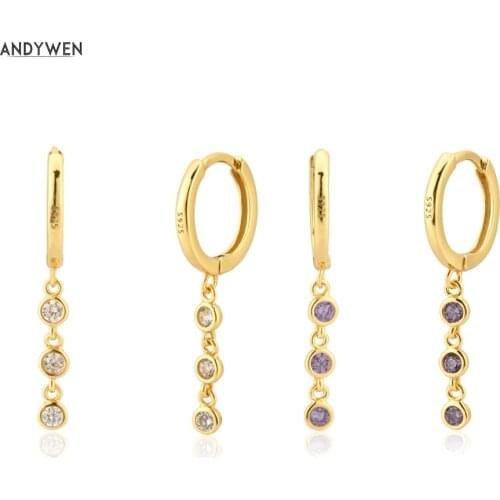 ANDYWEN 925 Sterling Silver Three Zircon Charm Line Drop Earring Rock Punk Fashion Wedding Fashion Crystal Jewelry Pendiente