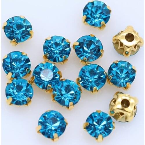 3/4/5/6/7/8/10mm Capri Blue Crystal Round Rhinestones Flatback With Claw Sew On diamanté Stone For Clothes Wedding Dress Trims