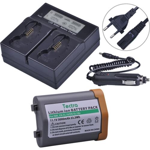 Tectra 1Pcs 3000mAh EN-EL18 EN-EL18a ENEL18 Battery for Nikon D5 D4 D4S Camera ENEL18a Battery+LCD Dual Fast Charger+EU US plug