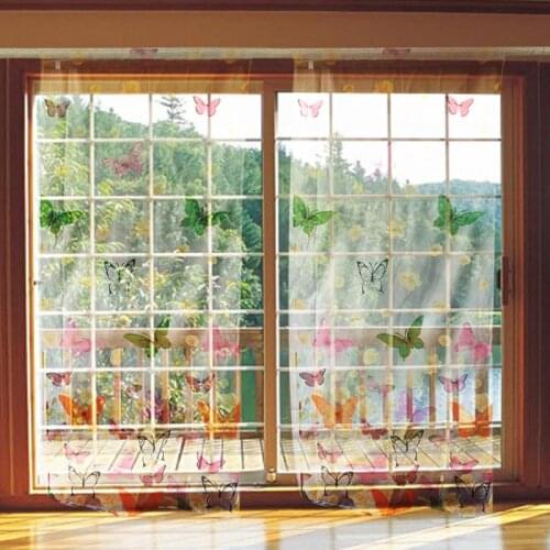 Filament Tulle Curtains Butterfly Printed White Short Curtain to the Kitchen Room Drape Window sheer Perspective Whosale