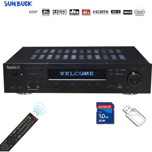 Sunbuck Lossless Bluetooth 1200W 5.1 AV Sound Amplifier Audio 4K 1080P HD DTS Dolby AC-3 Home Theater Power Amplifier