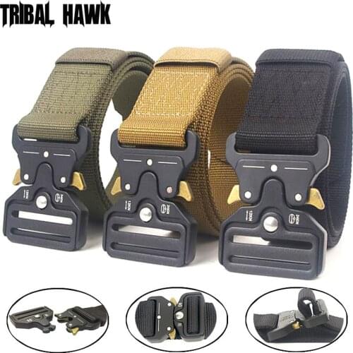 Military Tactical Belt Metal Buckle Army Nylon Belts Police Men Jeans Belt Outdoor Quick Release Survival Hunting Waist Strap