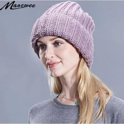 Knitting Wool Skullies Beanies Casual Streetwear Warm Hat Cap Women Autumn Winter 2018 Cute Beanie Female Winter Ski Thick Hat