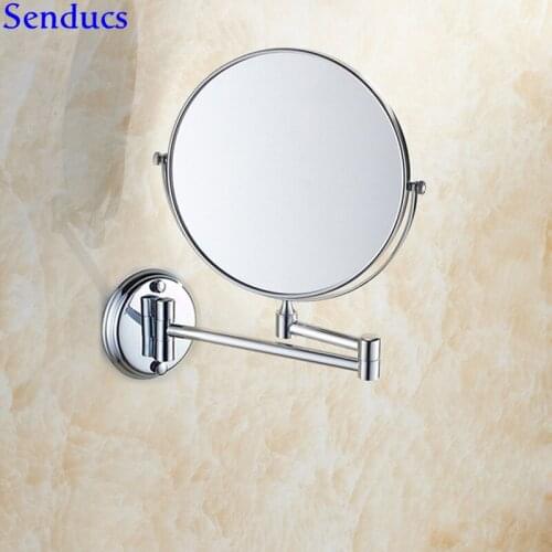 Senducs Brass Bathroom Mirror With 8 Inch Fold Bath Mirrors Wall Mounted Round Bathroom Mirror By 3x Magnification Bath Mirrors