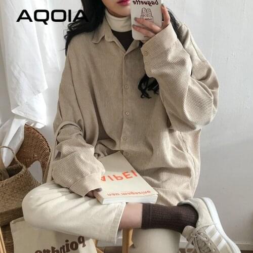 2021 Spring Chic Overisze Women Blouse Long Sleeve Corduroy Loose Turn Down Collar Ladies Shirts Thick Y2k Warm Woman Clothing