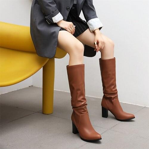 2020 new Knee High Boots Winter Thick Heel Boots Women Long Boots Fashion Female Tall Shoes High Heel Botas de mujer size 34-43