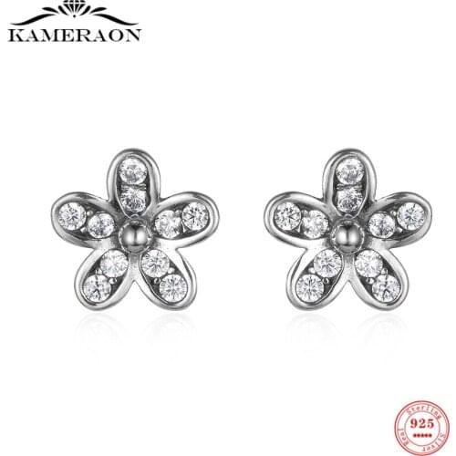 Sterling Silver 925 Earrings Flower Shape Zircon Stud Earrings for Women Gift Sweet Luxury Ear Jewelry for Party
