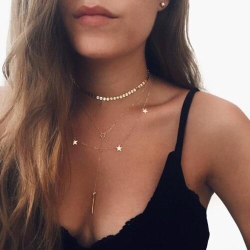 Long Tassel Star Choker Necklace For Women Bar Chocker Necklaces Coin Chokers Double Layer collar collier femme