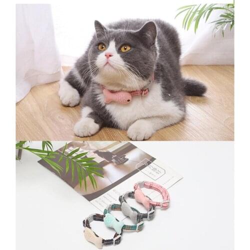 1PCS Adjustable Pet Collar Cute Fish Shape Creative Plaid Kitten Collar Safety Buckle Cat Collar Puppy Pet Decor Accessories