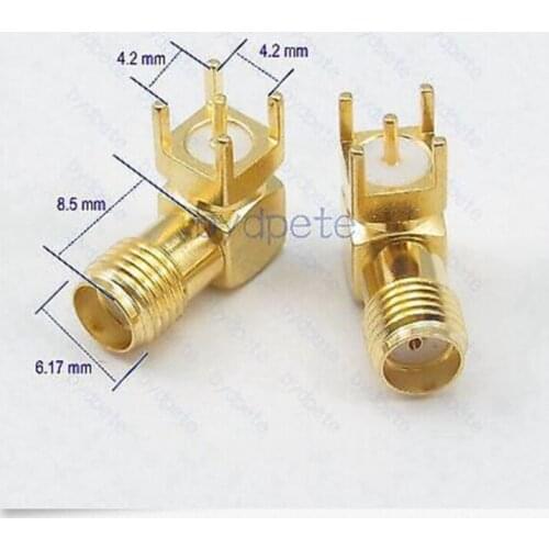 10pcs/lot SMA female jack right angle Panel Mount PCB Solder Square RF Connector Adapter