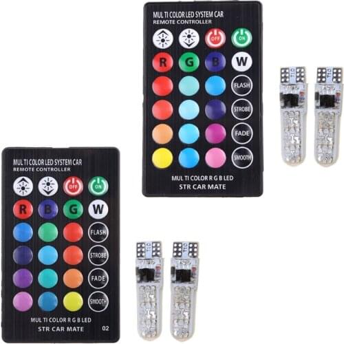 2x T10 RGB LED Car Wedge Reading Lamp Auto Interior Light+ Remote Control