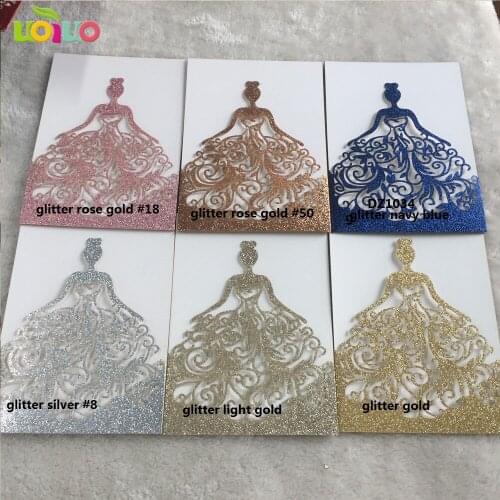 25pc Laser Cut Party dress princess Birthday card glitter light gold girl Wedding Invitation Card