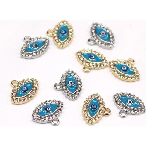 3pcs New Lucky Turkish Evil Eye Bracelet Earring Charms Alloy Rhinestone Small Cute Necklace Pendant Accessory For Jewelry Make