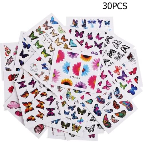 30pcs Removable Nail Stickers Butterfly Patter Water Transfer Decals Manicure Decoration Tools Nail Art DIY Design Tools