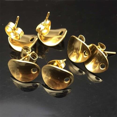 50pcs/lot Gold tone stainless steel earrings connector findings diy stud earring post with for jewelry