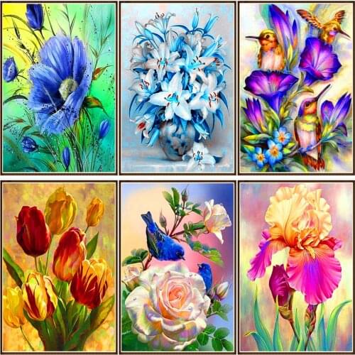 Full circle diamond 5D diamond painting flower and bird DIY diamond embroidery kit landscape home decoration leisure