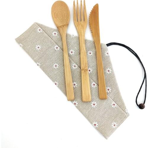 Bamboo Utensils travel Cutlery Set Eco-Friendly Wooden Outdoor Portable Zero waste bamboo cutlery Set Spoon Fork Chopstick