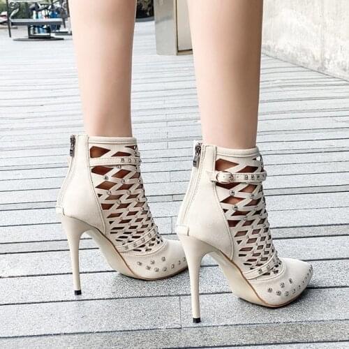 Summer Women Sandals Pointed Toe Boots Female Woman Shoes Fashion Hollow Out Womens Boots Punk Ladies Thin Heel Ankle Pumps