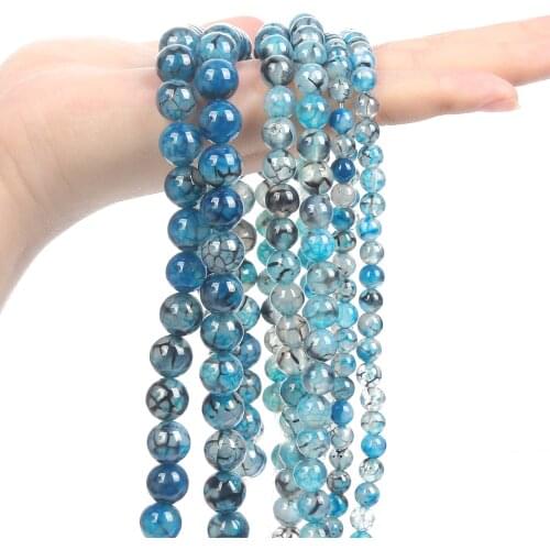 Natural Stone Beads Smooth Blue Fire Dragon Veins Agates Round Loose Spacer Beads For Jewelry Making Bracelets Necklace 6/8/10MM
