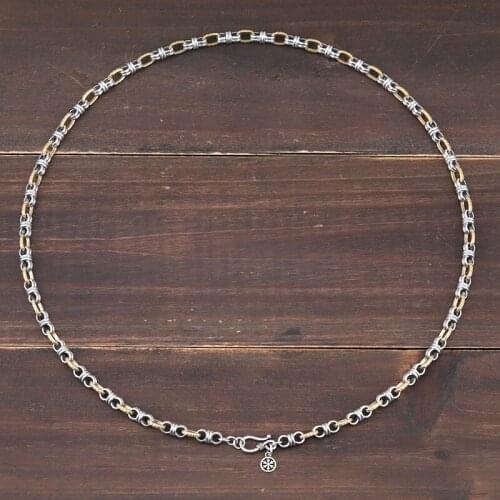 53.5g S925 Sterling Silver Necklace Fashion Thai Silver Buddhist Vajra Pastle Neck Chain Pure Argentum Amulet Jewelry 60cm