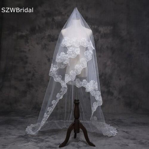 New Arrival Lace Edge White Ivory Cathedral Wedding Veils Long Bride Boda Vail Bridal headwear Cheap wedding accessories Welon