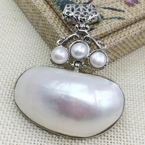 Elegant natural white mother shell approx oval shape pendant trendy diy necklace large jewelry findings B1127-1