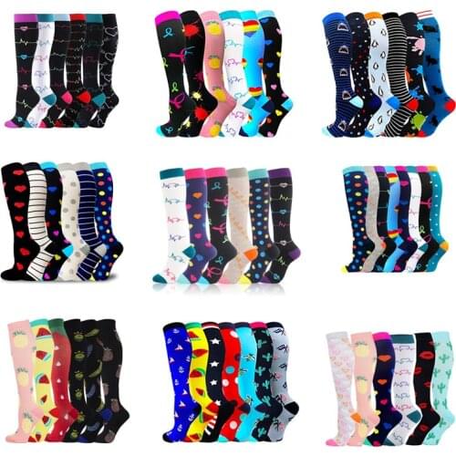 3/5/6 Pairs/Pack Compression Stocking Women Knee High 30mmHg Edema Diabetes Varicose Veins Running Sports Compression Socks