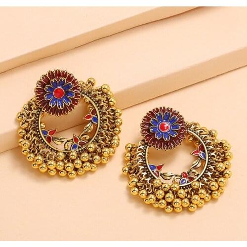 Indian Jhumka Ear Rings For Women Girl Pendientes Beads Vintage/Dangle Earring Jewelry Gold Color Kolczyki Boho Pearl Aesthetic