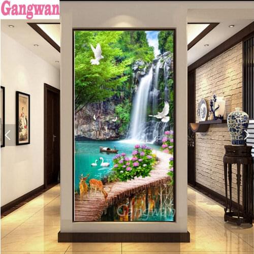 5d Diy diamond painting waterfall natural scenery full square drill diamond embroidery rhinestone painting diamond mosaic large