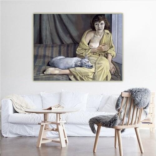 Girl with a White Dog by Lucian Freud Canvas Art Oil Painting Aesthetic Decorative Picture Wall Hanging Decor Home Decoration