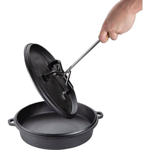 Stew Pot Soup Pot Dutch Oven Lid Lifter Camping Hiking Cooker Beech Wood Grip Stainless Steel 2 Hook Anti-rust Lifter 2021