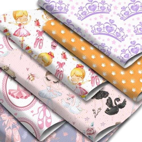 Crown Girls Synthetic Leather Fabric Crown Bowknot Ballet Printed Faux Leather Sheets 20x33cm for DIY Garment Earrings Crafts