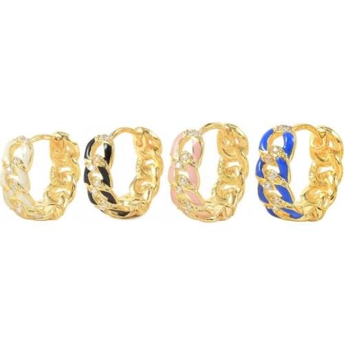 Small Huggie Hoop Earring Gold Color Neon Enamel Cuban Link Chain Shaped Women Hoops