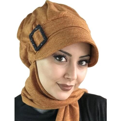 Islamic Clothing Hijab New 2021 Fashion Hijab Muslim Scarf Beanie Scarf Ready Made Shawl Combination Turban Hat With Tan Buckle