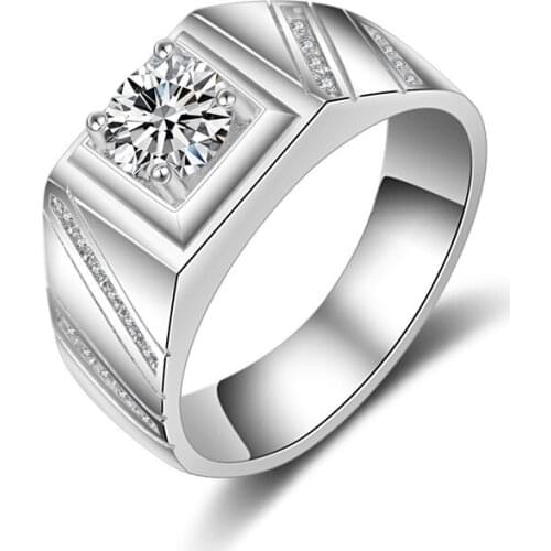 14k White Gold 1ct Diamond Ring For Men Luxury Business Traditional AAA Zircon Diamond Gemstone Wedding Rings Fine Jewelry Gifts